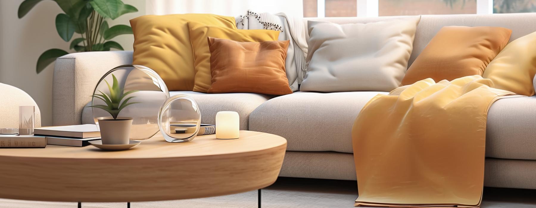 a living room with a couch and coffee table